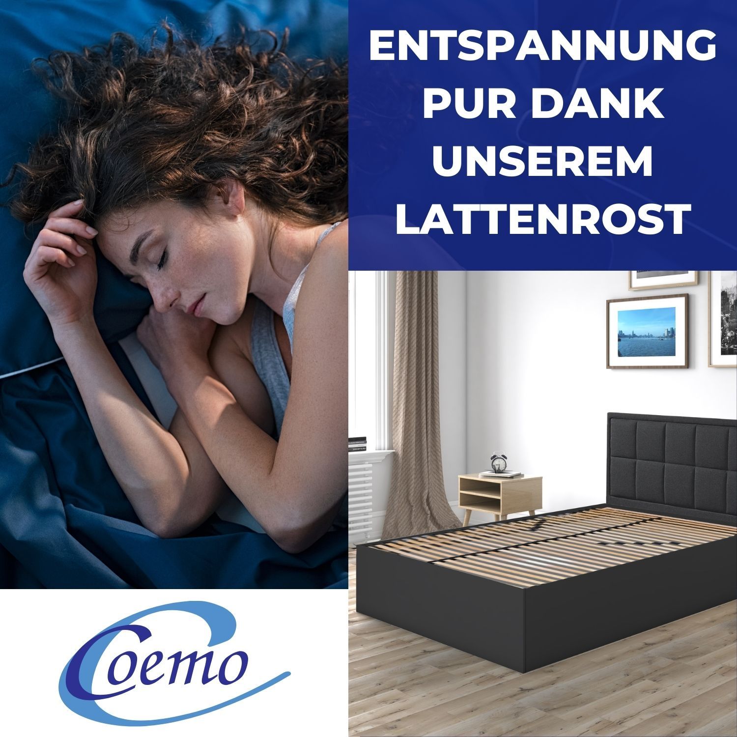 Coemo Lattenrost ERGO K 120x220 cm Überlänge 7-Zonen 32 Leisten Kopfteil verstellbar